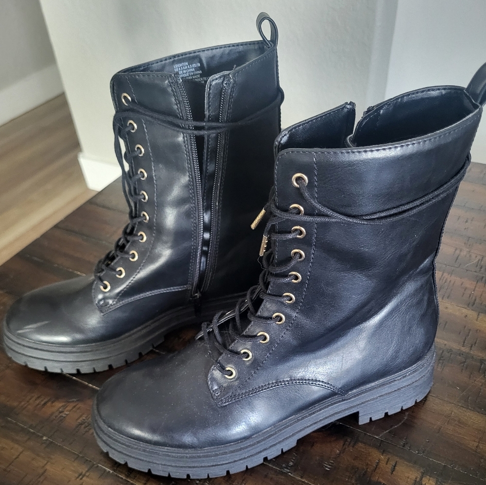 JustFab Black Lace Up Boots with Rugged Sole